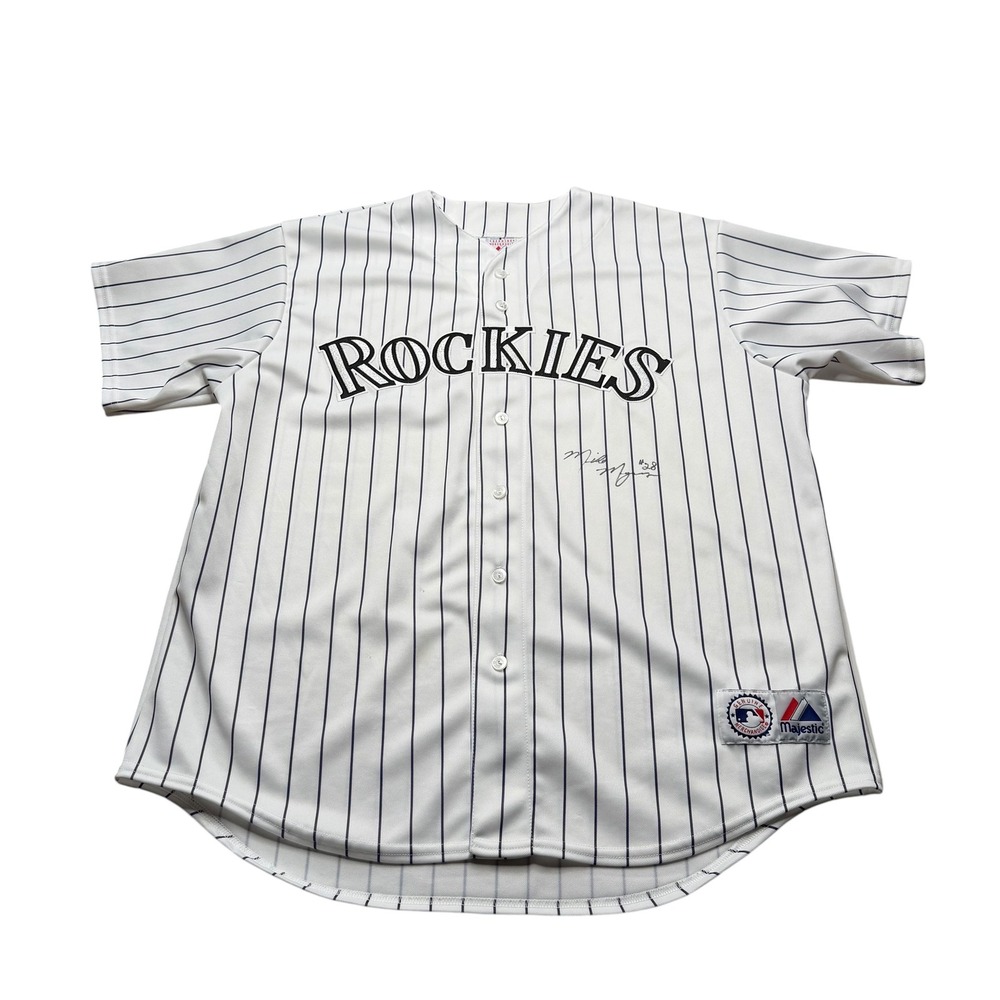 MAJESTIC ROCKIES Baseball Jersey White Pinstripe Rockies Men's Size XL Myers #28